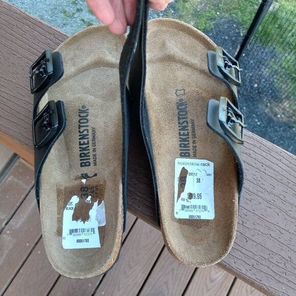 NWOB Birkenstock Arizona Black Birko Flor Black Buckle Sz EU 38 US 7 - 7.5 DEFEC - Picture 13 of 16